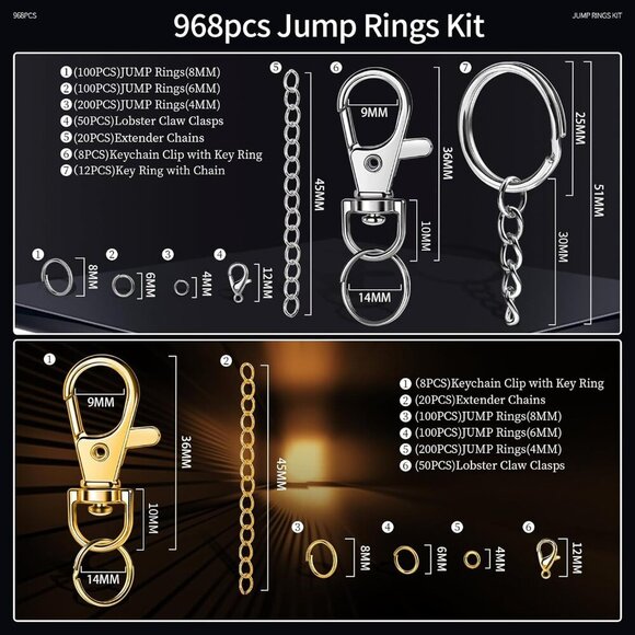 Jump Rings, 968pcs Jewelry Making Supplies, Jump Rings for Jewelry Making, Gold - Picture 3 of 8